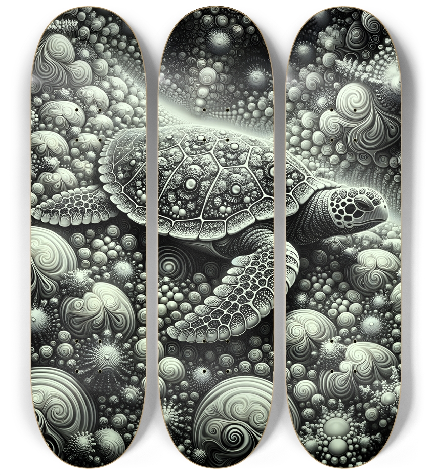 B&W Fractal Sea Turtle #10 3 Deck Wall Series