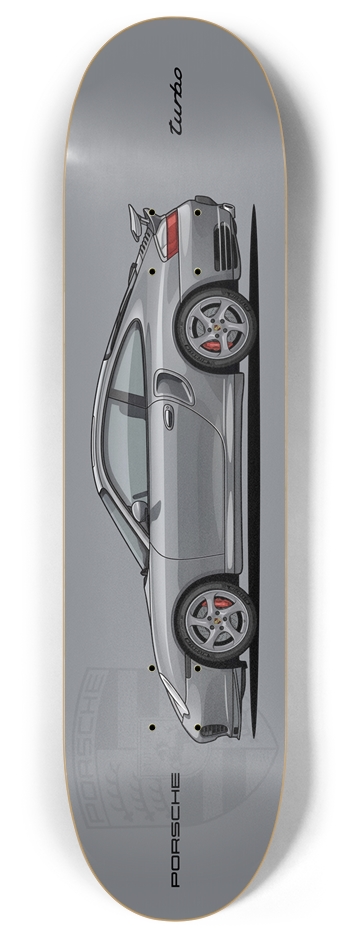 Grey / Silver 911 Turbo 8 Inch Skateboard Deck
