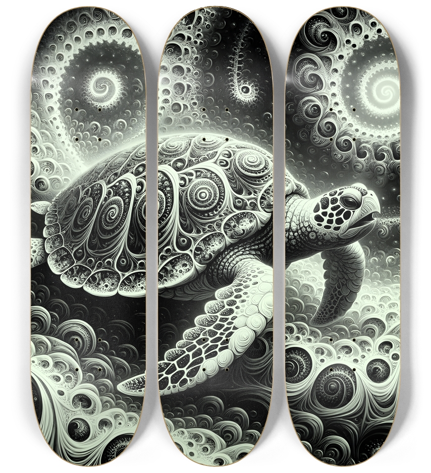 B&W Fractal Sea Turtle #27 3 Deck Wall Series