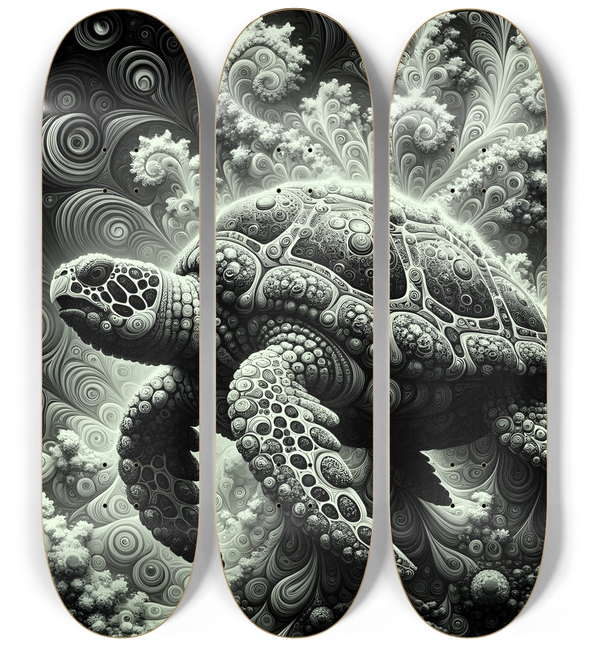 B&W Fractal Sea Turtle #21 3 Deck Wall Series