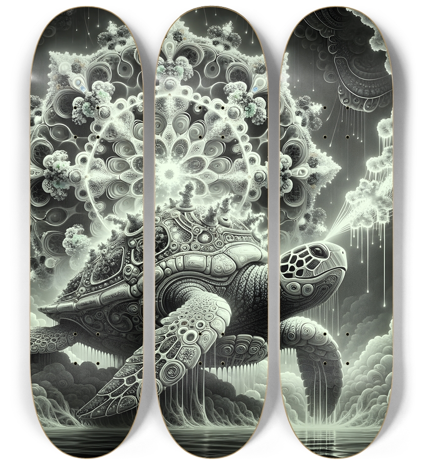 B&W Fractal Sea Turtle #26 3 Deck Wall Series