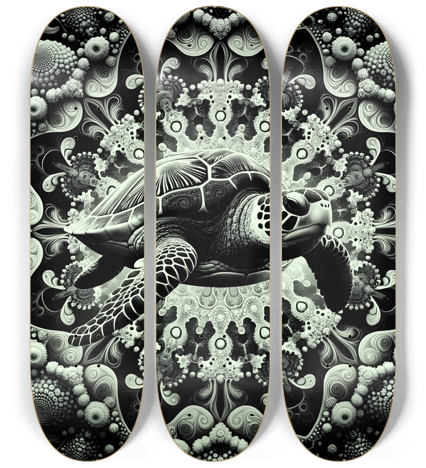 B&W Fractal Sea Turtle #20 3 Deck Wall Series