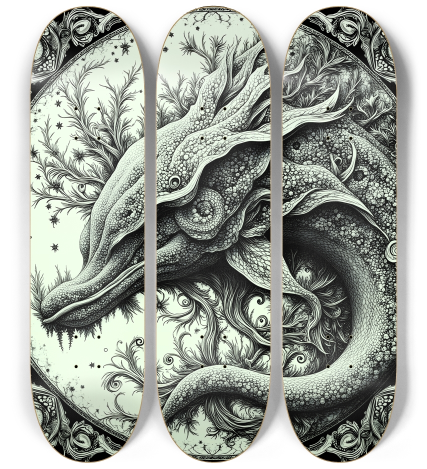 B&W Fractal Sea Monster #1 3 Deck Wall Series