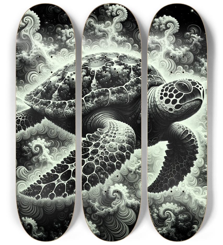B&W Fractal Sea Turtle #17 3 Deck Wall Series