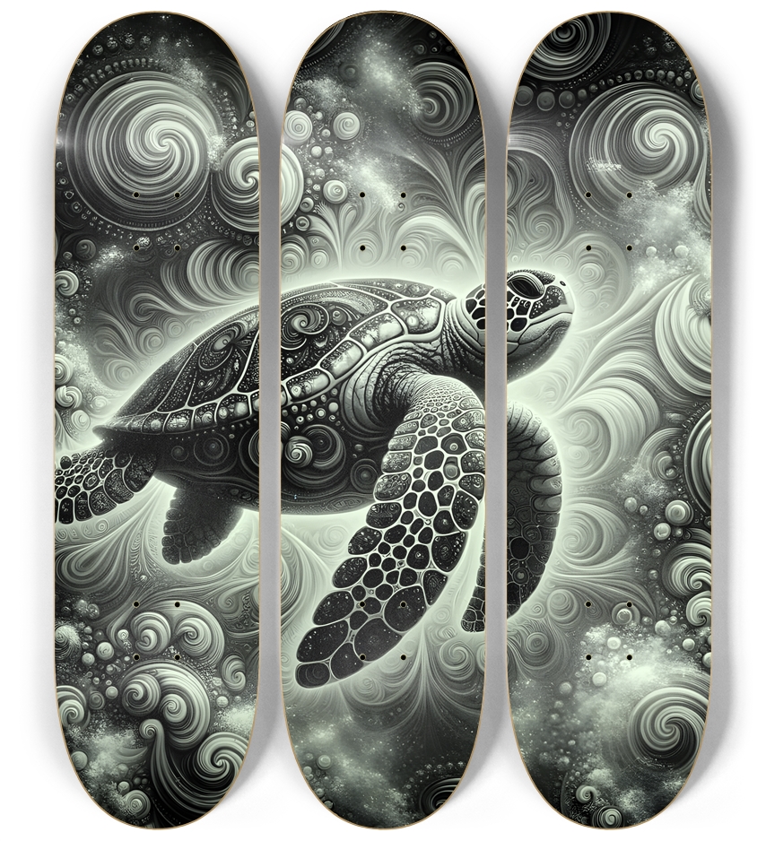 B&W Fractal Sea Turtle #23 3 Deck Wall Series