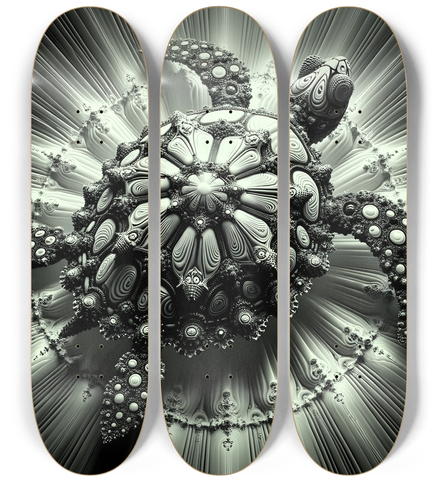 B&W Fractal Sea Turtle #22 3 Deck Wall Series
