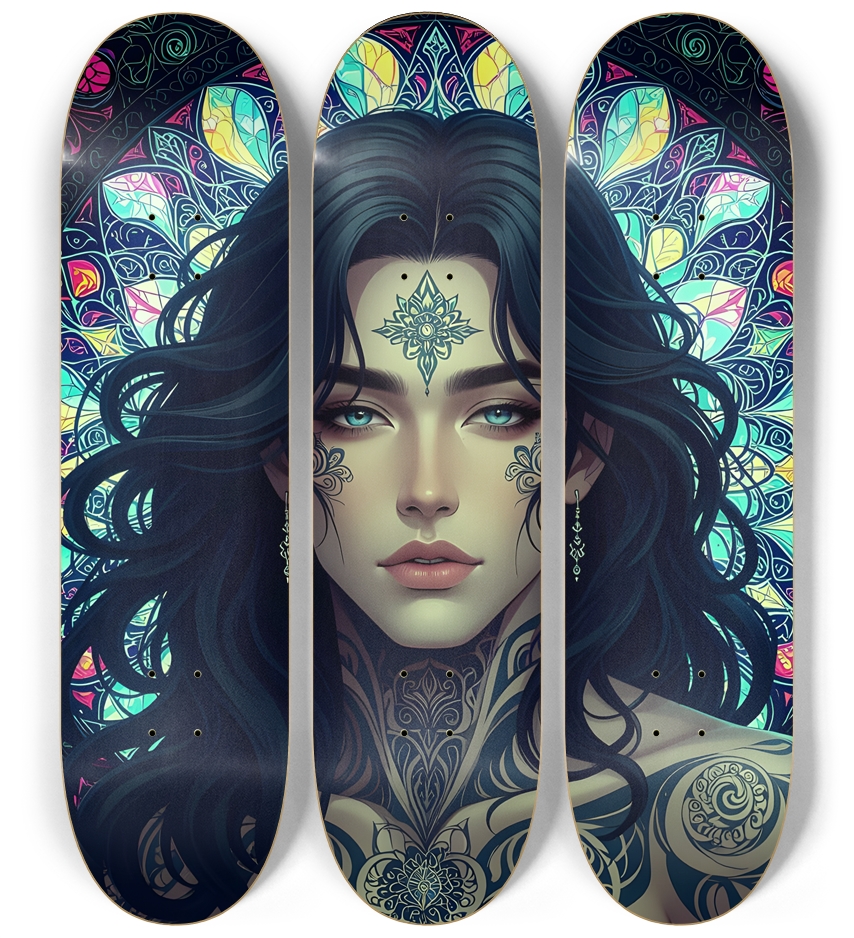 Fractal Tattooed Man with Stained-Glass #1 3 Deck Wall Series