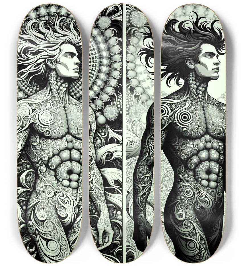 B&W Fractal Man #11 3 Deck Wall Series