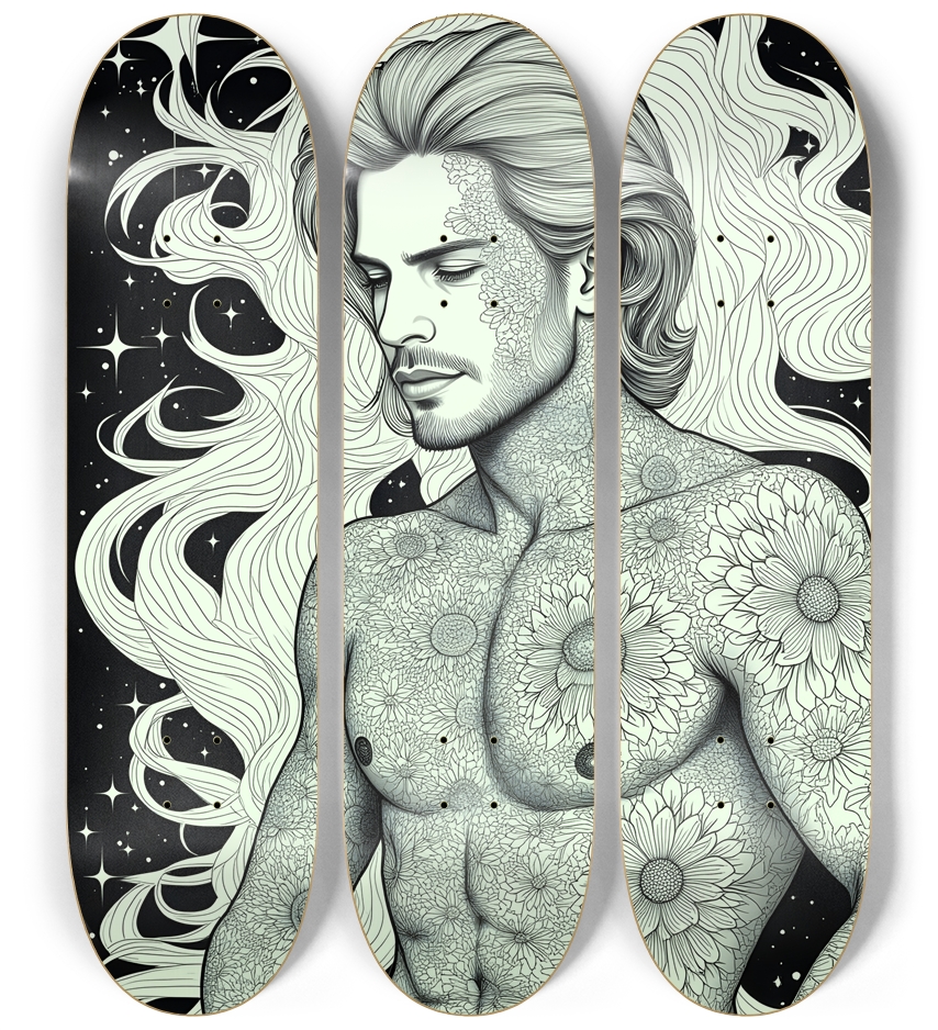 B&W Fractal Man #24 3 Deck Wall Series
