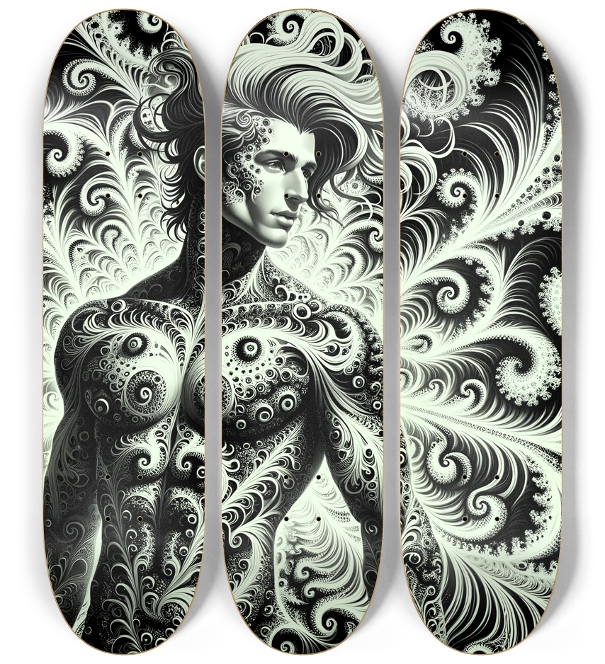 B&W Fractal Man #18 3 Deck Wall Series