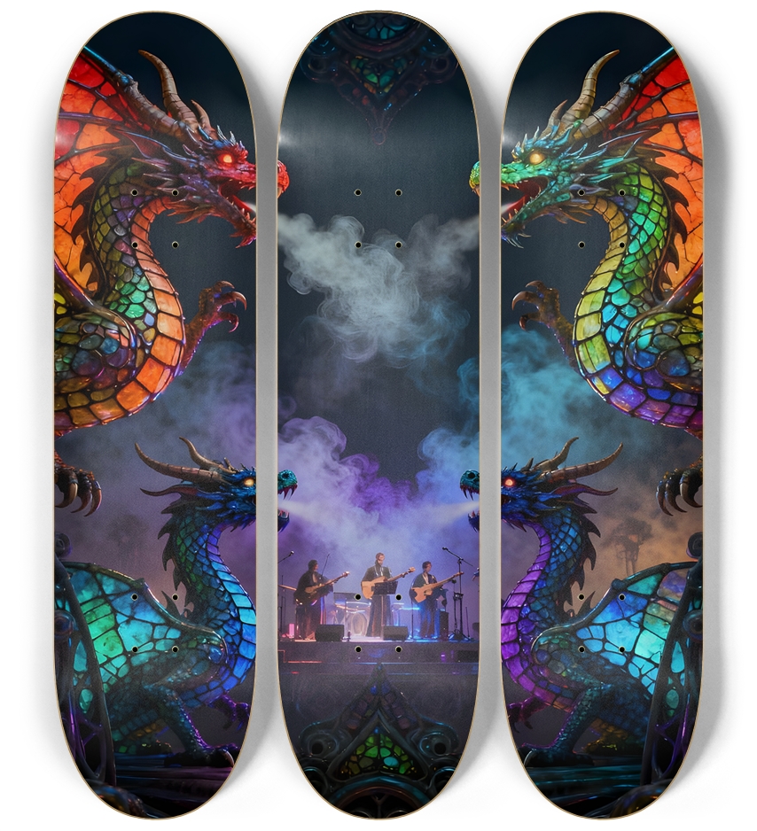 Stained-Glass Dragons at Blues Concert #1 3 Deck Wall Series