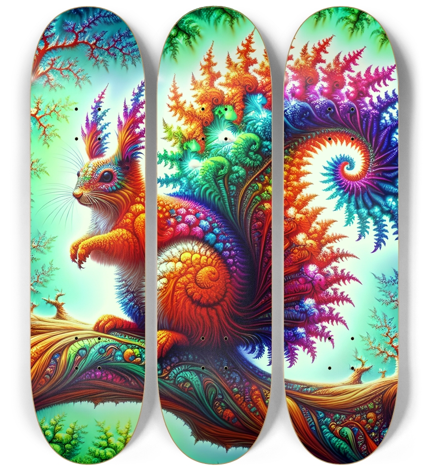 Psychedelic Airbrush Mandelbrot Fractal Squirrel in Tree #1 3 Deck Wall Series