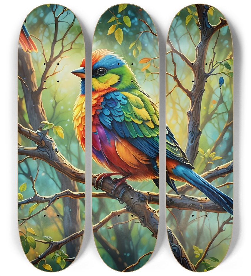 Airbrush Bird in Tree #12 3 Deck Wall Series