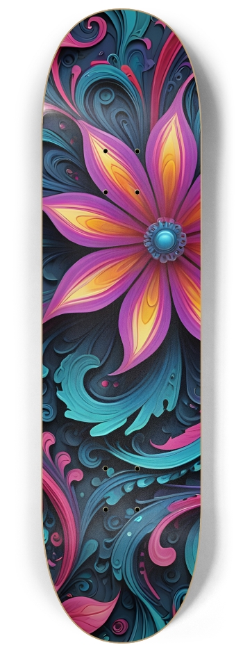 Airbrush Fractal Flower #9 #1 8-1/4 Skateboard Deck