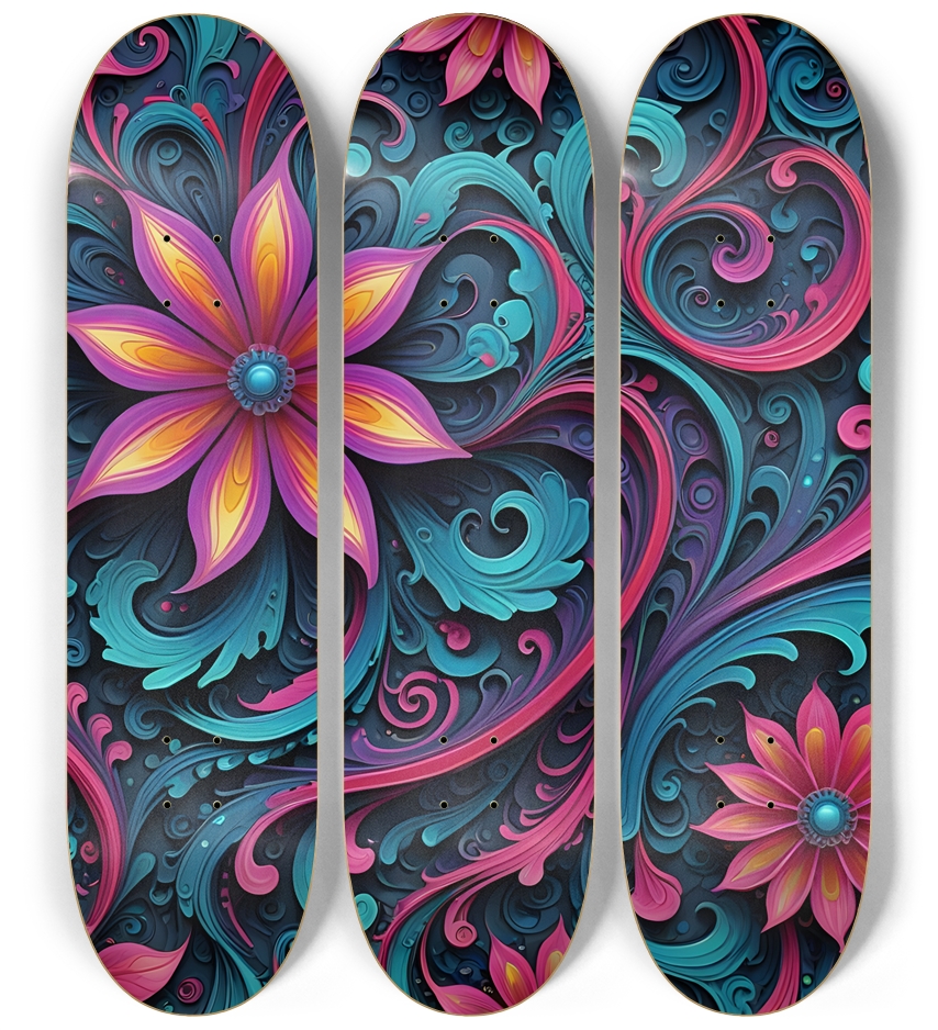 Airbrush Fractal Flower #9 3 Deck Wall Series