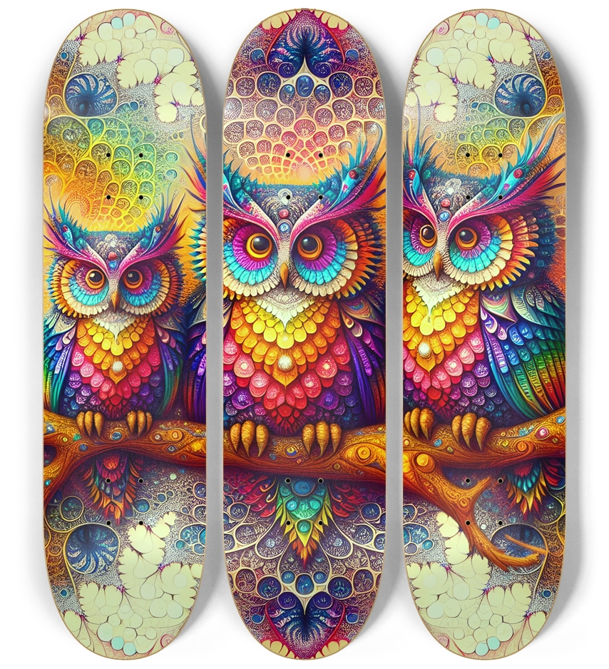 Psychedelic Airbrush Mandelbrot Fractal Owls in Tree #1