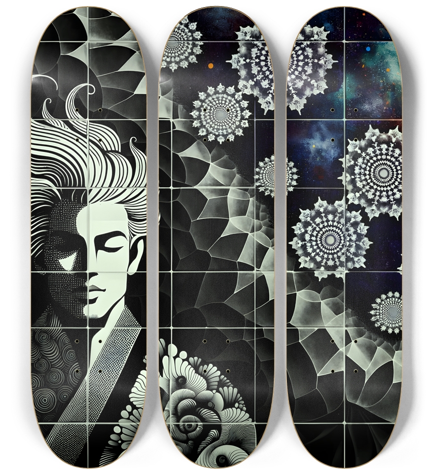B&W Fractal Man #61 3 Deck Wall Series