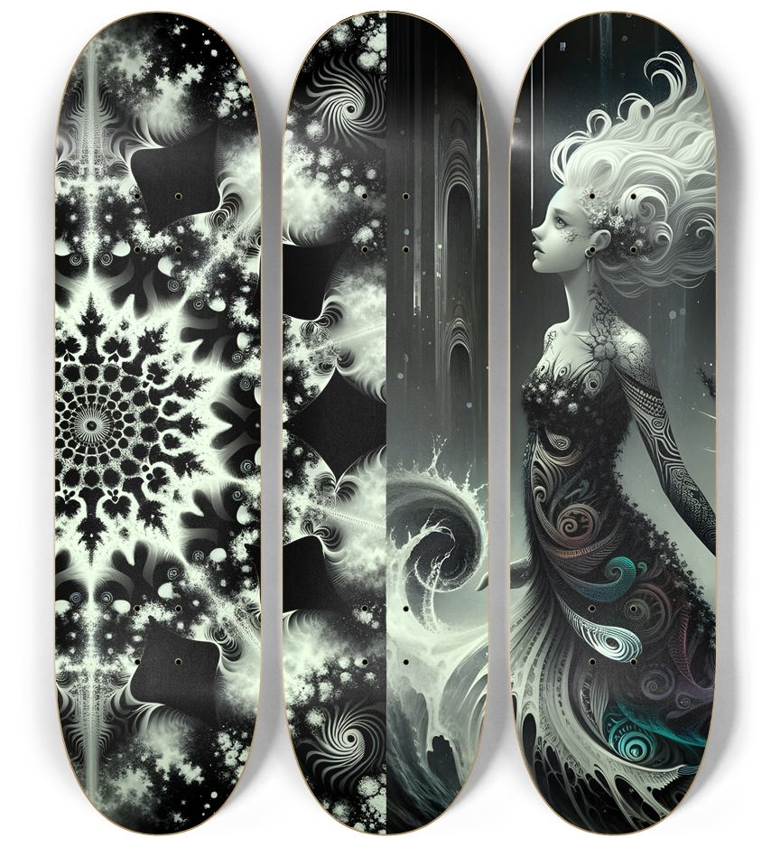 B&W Fractal Mermaid #1 3 Deck Wall Series