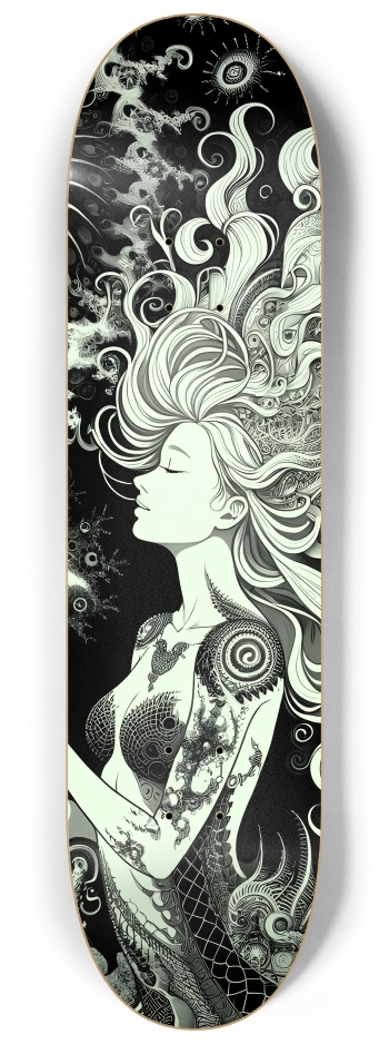 B&W Fractal Mermaid #13 #2 8-1/4 Skateboard Deck