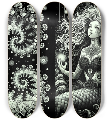 B&W Fractal Mermaid #25