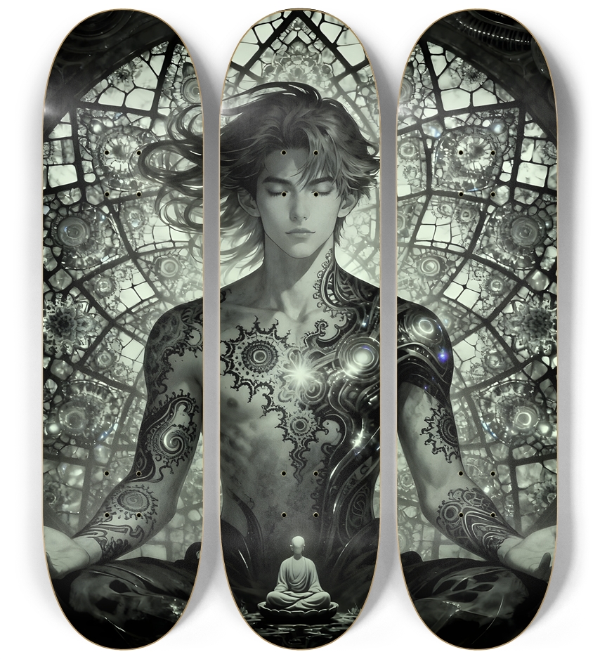 B&W Fractal Man #64 3 Deck Wall Series