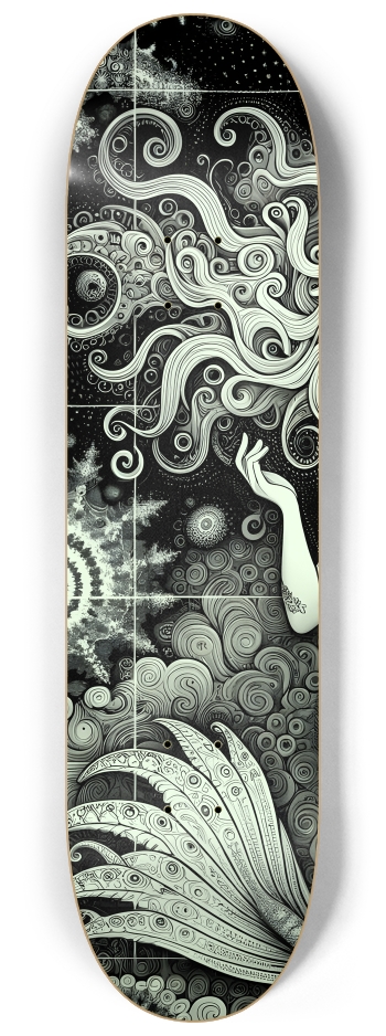 B&W Fractal Mermaid #21 #2 8-1/4 Skateboard Deck