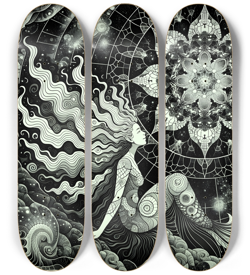 B&W Fractal Mermaid #4 3 Deck Wall Series