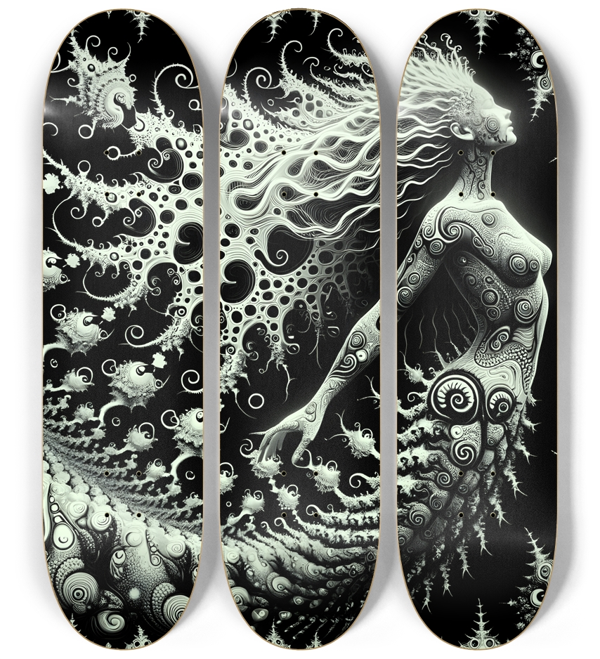 B&W Fractal Mermaid #10 3 Deck Wall Series