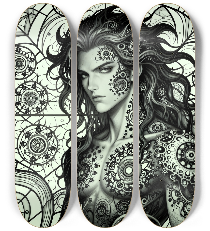 B&W Fractal Man #47 3 Deck Wall Series
