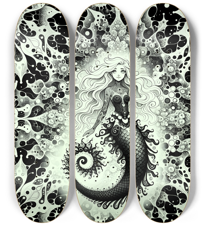 B&W Fractal Mermaid #6 3 Deck Wall Series