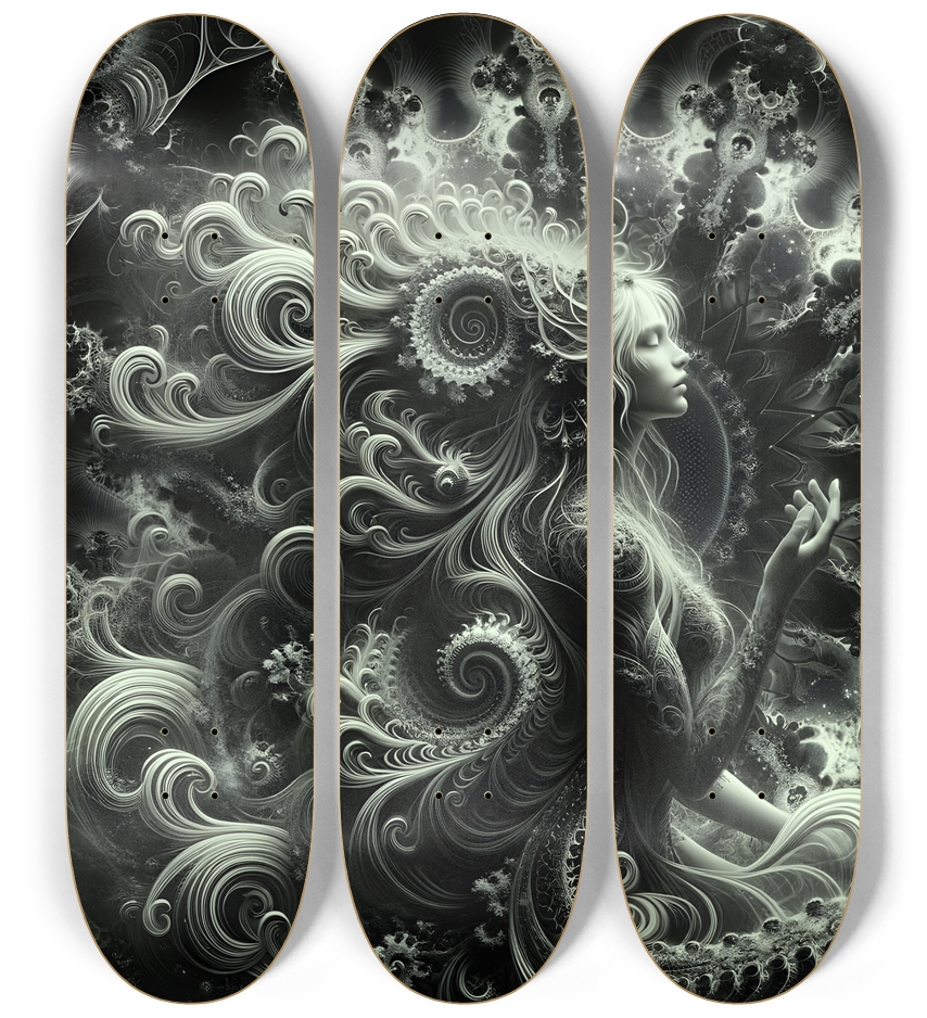 B&W Fractal Mermaid #27 3 Deck Wall Series