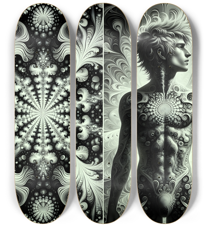 B&W Fractal Man #22 3 Deck Wall Series