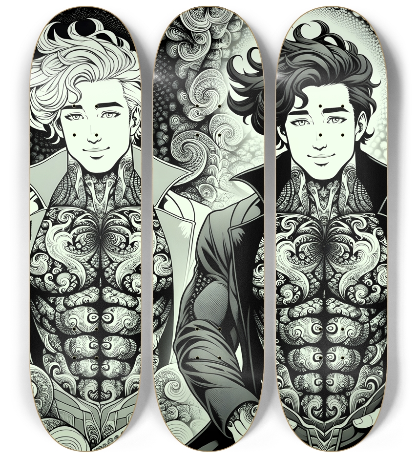 B&W Fractal Superhero #5 3 Deck Wall Series