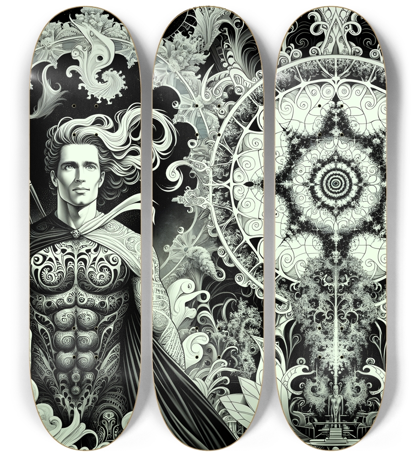 B&W Fractal Superhero #23 3 Deck Wall Series