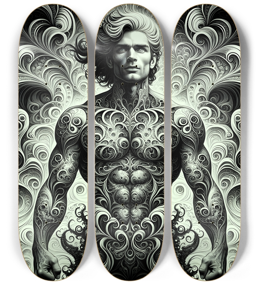 B&W Fractal Superhero #10 3 Deck Wall Series