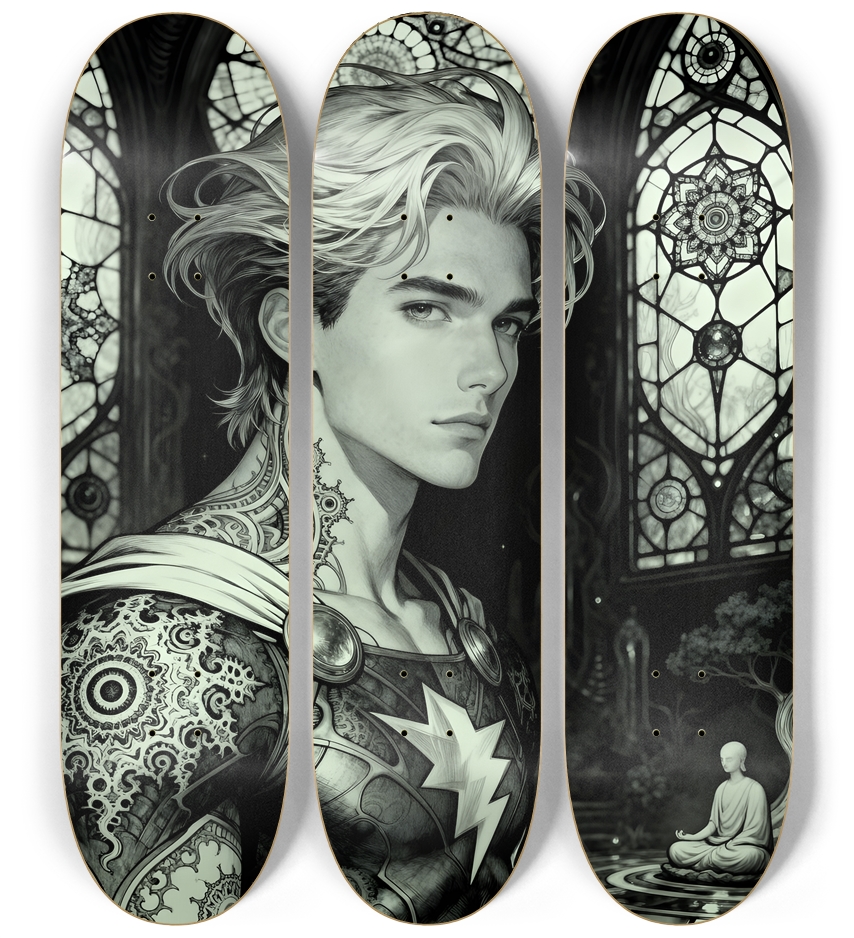 B&W Fractal Superhero #24 3 Deck Wall Series