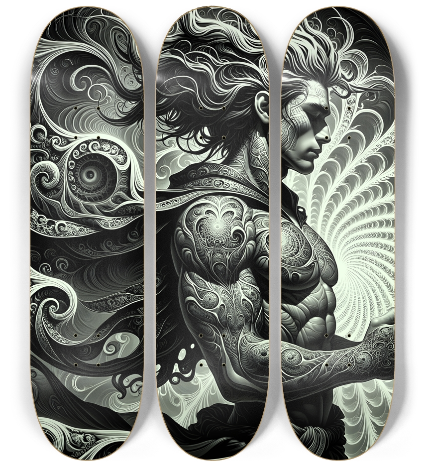 B&W Fractal Superhero #18 3 Deck Wall Series