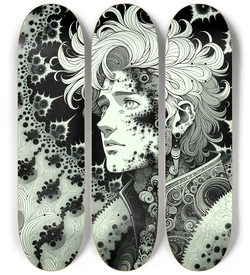 B&W Fractal Superhero #7 3 Deck Wall Series