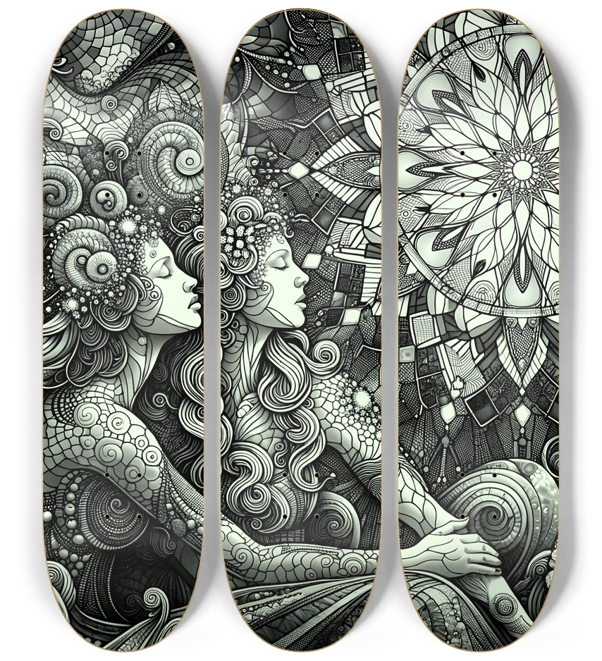 B&W Fractal Lovers #30 3 Deck Wall Series