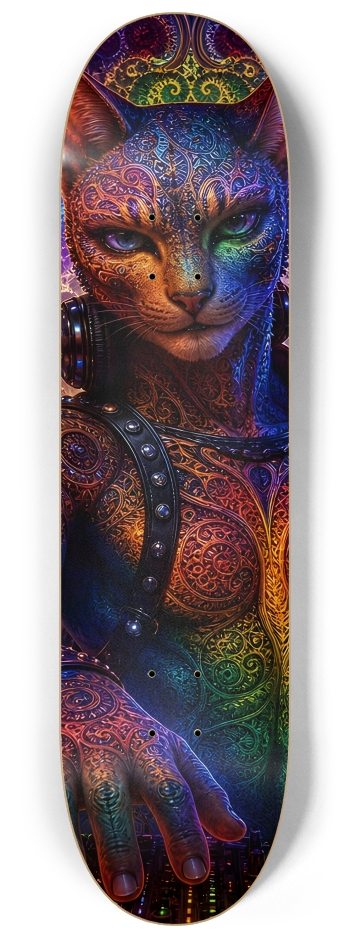 Psychedelic Fractal DJ House Cat #4 #2 8-1/4 Skateboard Deck