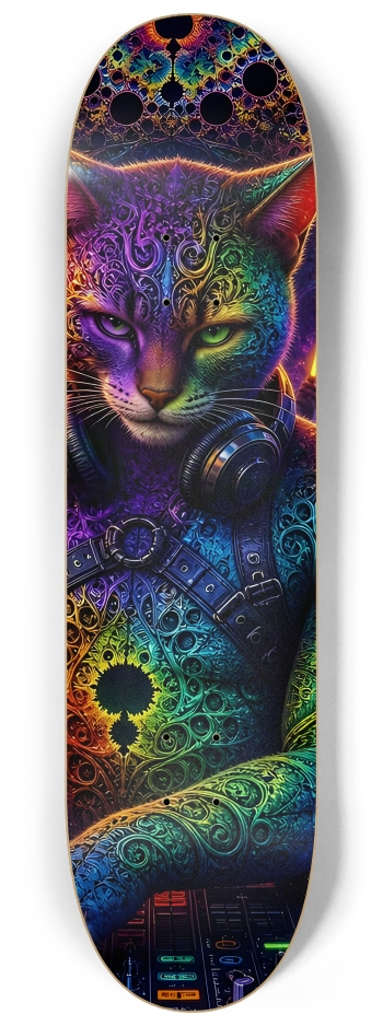 Psychedelic Fractal DJ House Cat #15 #2 8-1/4 Skateboard Deck