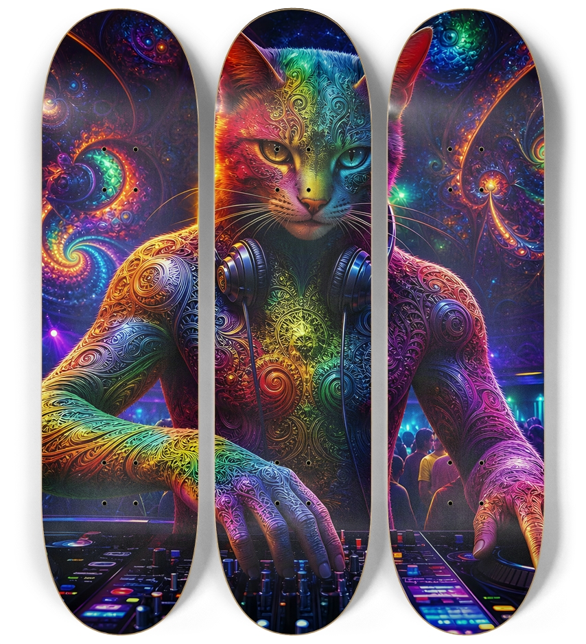 Psychedelic Fractal DJ House Cat #28 3 Deck Wall Series