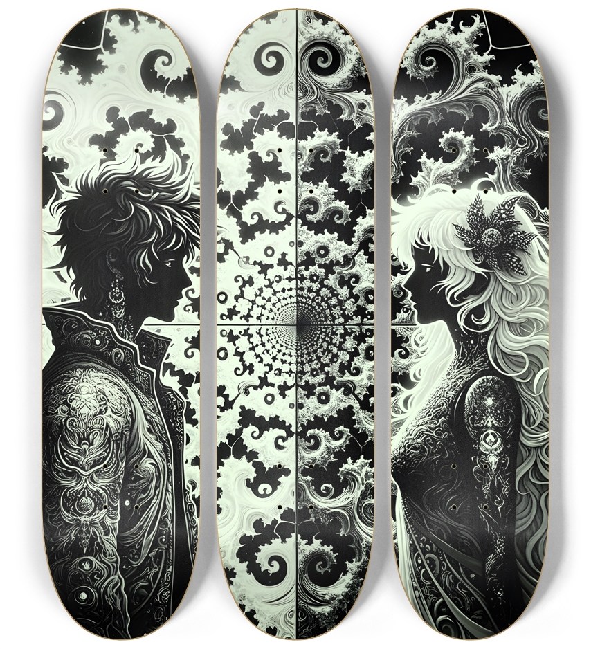 B&W Fractal Lovers #18 3 Deck Wall Series
