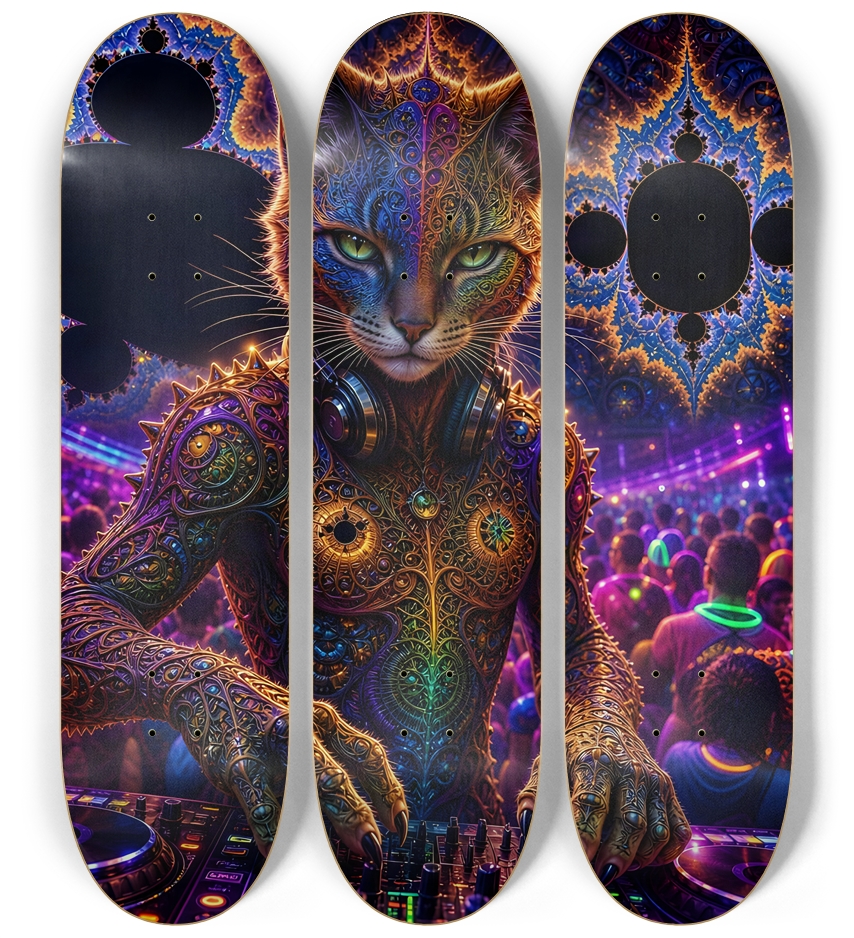 Psychedelic Fractal DJ House Cat #31 3 Deck Wall Series