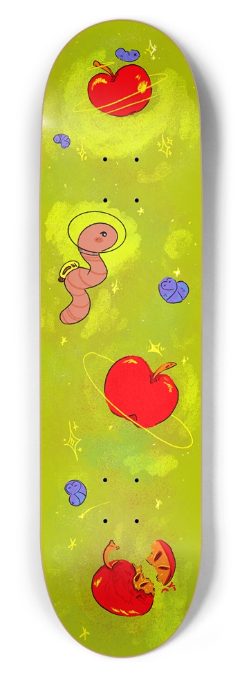 Outer Space Worm and Isopods Cartoon Illustrated Skateboard