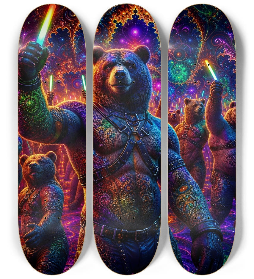 Psychedelic Fractal Brown Leather Bears #22 3 Deck Wall Series