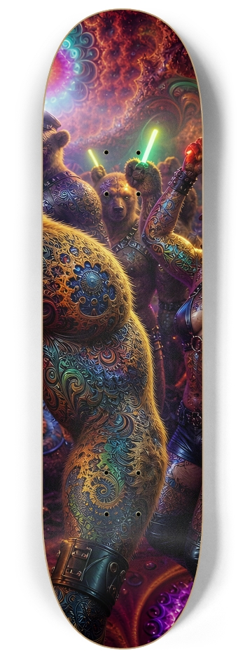 Psychedelic Fractal Brown Leather Bears #19 #3 8-1/4 Skateboard Deck