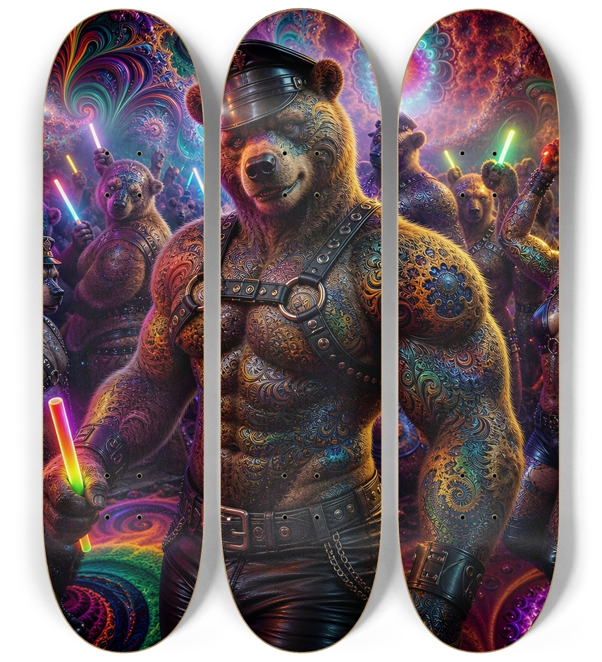 Psychedelic Fractal Brown Leather Bears #19 3 Deck Wall Series