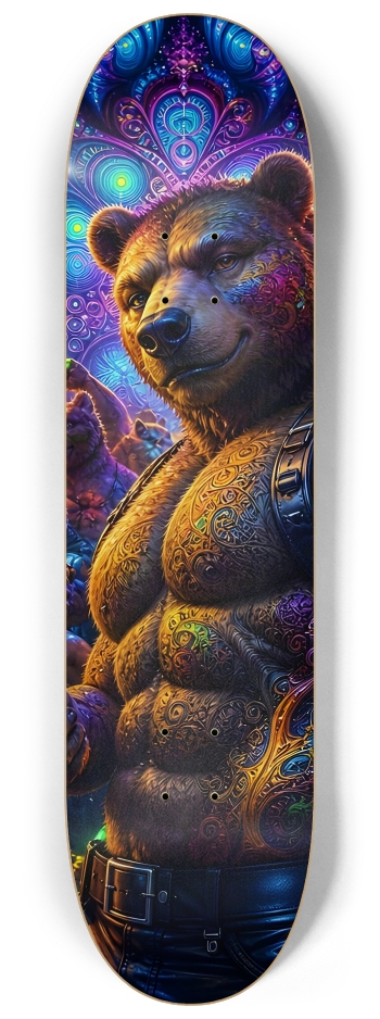 Psychedelic Fractal Brown Leather Bears #26 #2 8-1/4 Skateboard Deck