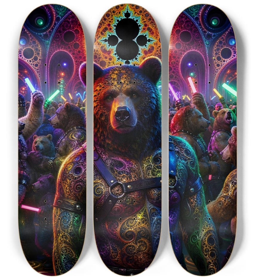 Psychedelic Fractal Brown Leather Bears #3 3 Deck Wall Series